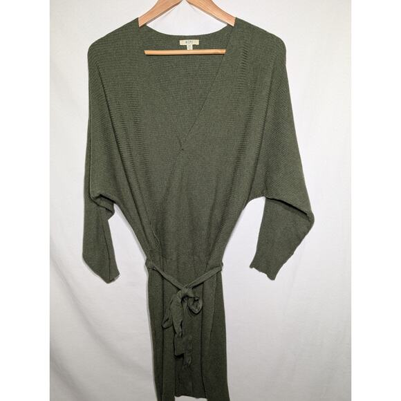 Kori America Womens Olive Ribbed Knit Deep V Sweater Dress M/L Nursing Friendly - Picture 1 of 7